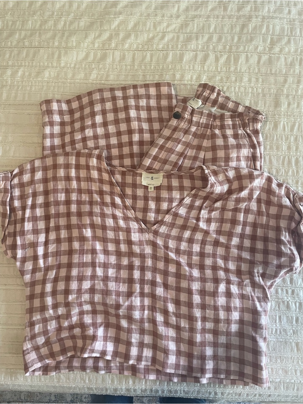Women's Gingham V-Neck Set in Mauve Pink